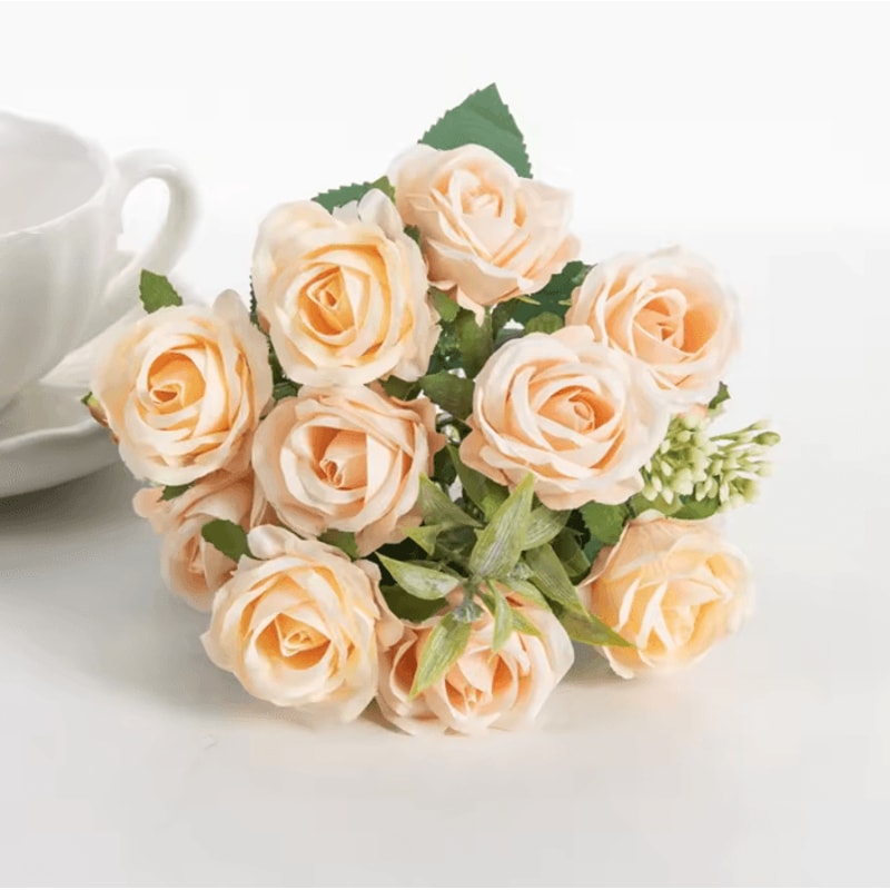 Artificial White Rose Bouquet 10Head Silk Flowers For Wedding Home Event Decor 6