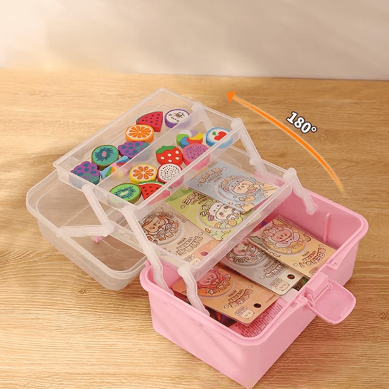 3Tier Foldable Storage Box Organizer Cute Portable Hair Accessories Jewelry Case For Kids 1