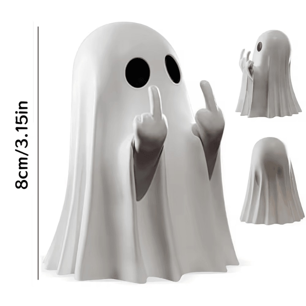 Cute Middle Finger Ghost Statue Funny Halloween Decor For Home Table Party Display 0