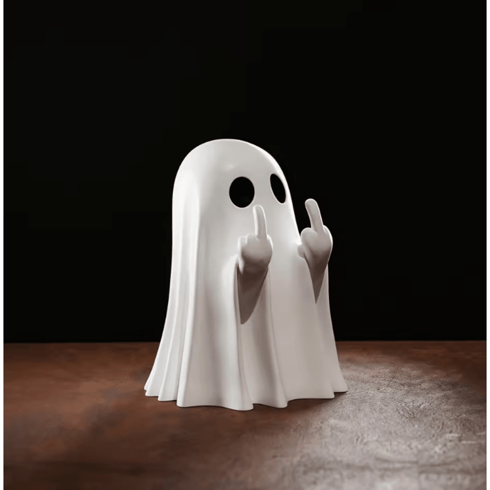 Cute Middle Finger Ghost Statue Funny Halloween Decor For Home Table Party Display 4