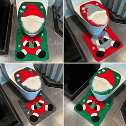 santa toilet seat cover set – 2pc christmas bathroom decor with festive lid cover & mat