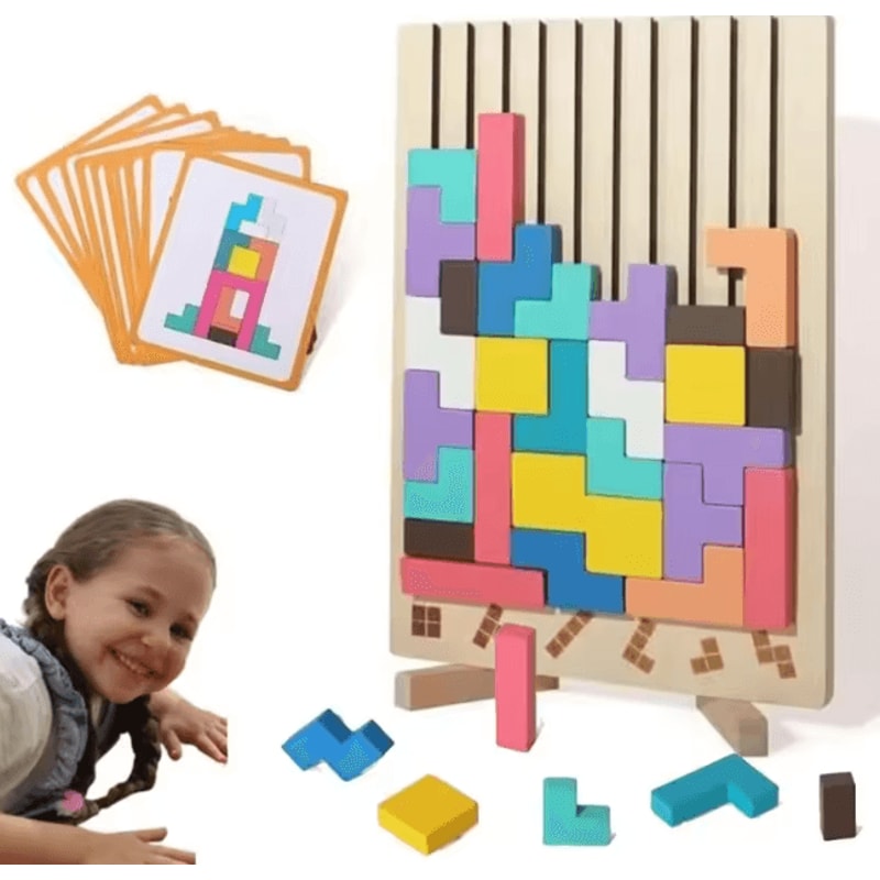 Wooden Stacking Puzzle Toy Montessori Brain Teaser Game For Kids And Family Activity 0