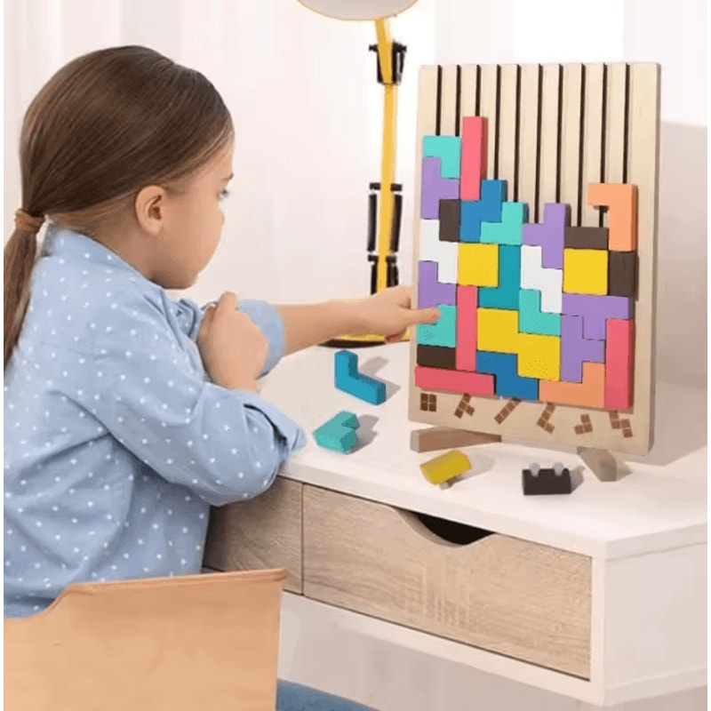 Wooden Stacking Puzzle Toy Montessori Brain Teaser Game For Kids And Family Activity 1