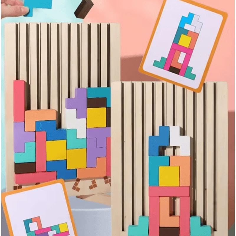 Wooden Stacking Puzzle Toy Montessori Brain Teaser Game For Kids And Family Activity 2