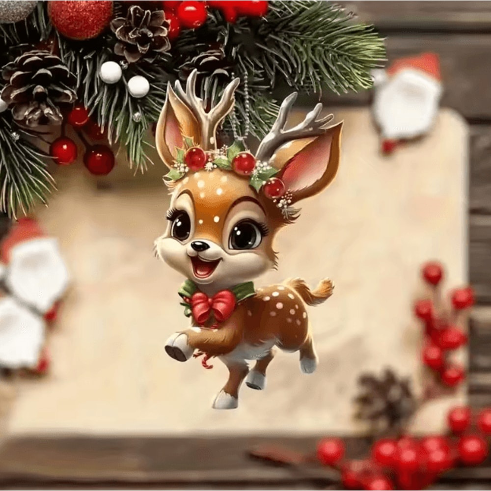 Acrylic Christmas Hanging Ornaments Set Santa Deer Elk Flat Tree Decorations For Holiday Decor 0