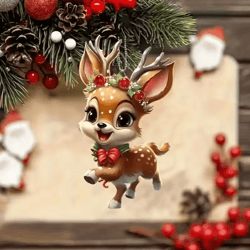 acrylic christmas hanging ornaments set santa deer elk flat tree decorations for holiday decor