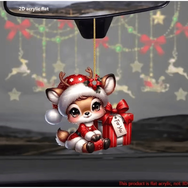 Acrylic Christmas Hanging Ornaments Set Santa Deer Elk Flat Tree Decorations For Holiday Decor 1