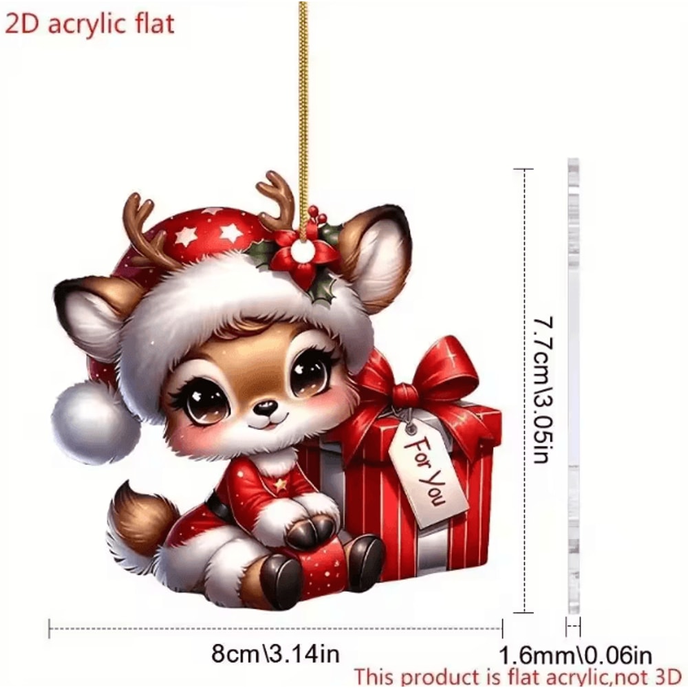 Acrylic Christmas Hanging Ornaments Set Santa Deer Elk Flat Tree Decorations For Holiday Decor 2