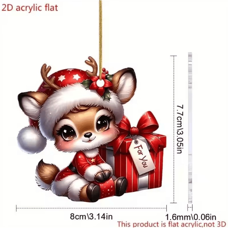 Acrylic Christmas Hanging Ornaments Set Santa Deer Elk Flat Tree Decorations For Holiday Decor 2