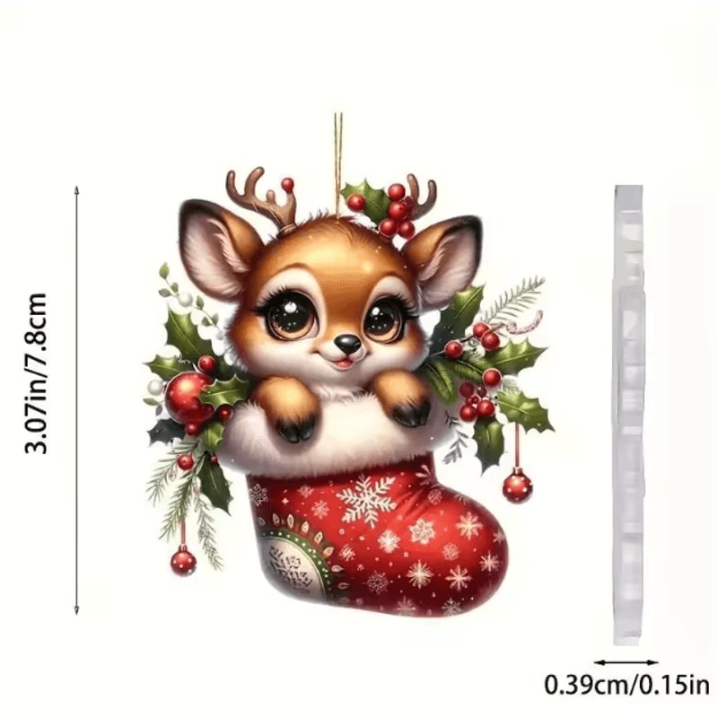 Acrylic Christmas Hanging Ornaments Set Santa Deer Elk Flat Tree Decorations For Holiday Decor 3