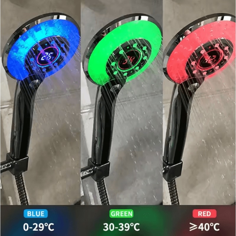 LED Digital Temperature Shower Head 3 Mode HighPressure Water Saving Filter Sprayer 0
