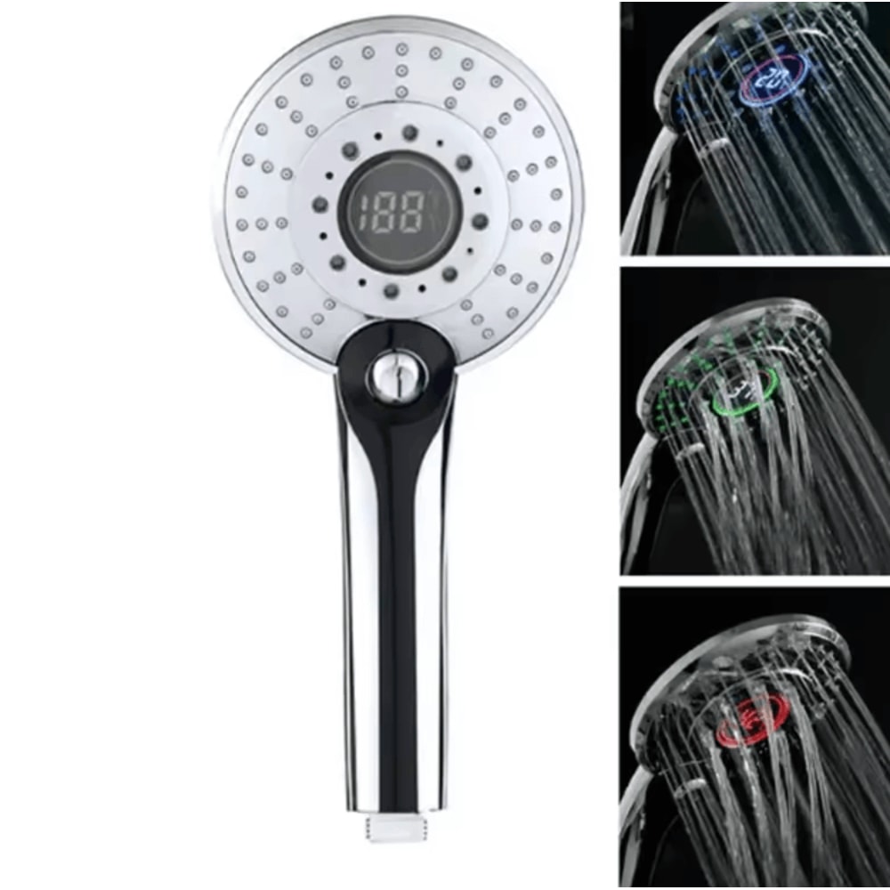 LED Digital Temperature Shower Head 3 Mode HighPressure Water Saving Filter Sprayer 1