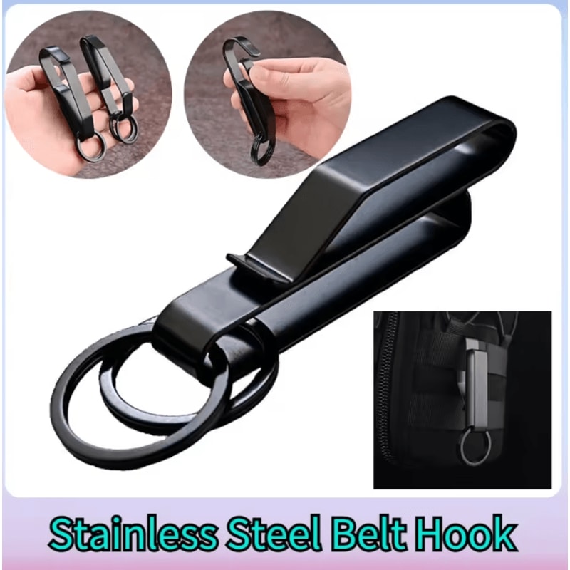 Stainless Steel Tactical Carabiner Keychain HeavyDuty Belt Hook EDC Outdoor Utility Clip 0
