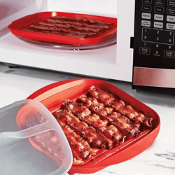 microwave bacon cooker tray with lid – grease-draining crispy bacon maker & multipurpose cooking plate