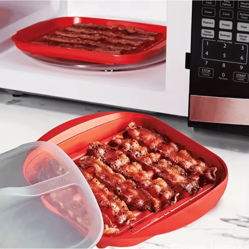 Microwave Bacon Cooker Tray With Lid GreaseDraining Crispy Bacon Maker Multipurpose Cooking Plate 0