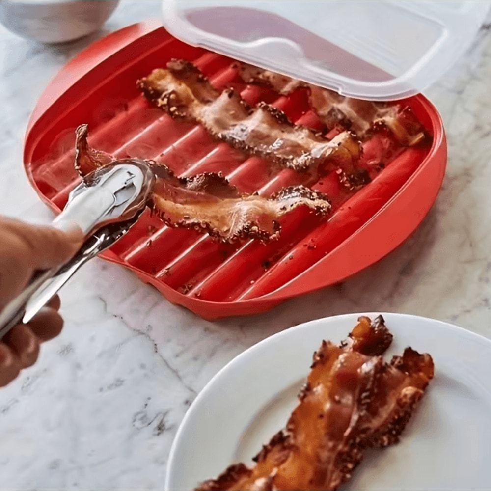 Microwave Bacon Cooker Tray With Lid GreaseDraining Crispy Bacon Maker Multipurpose Cooking Plate 1