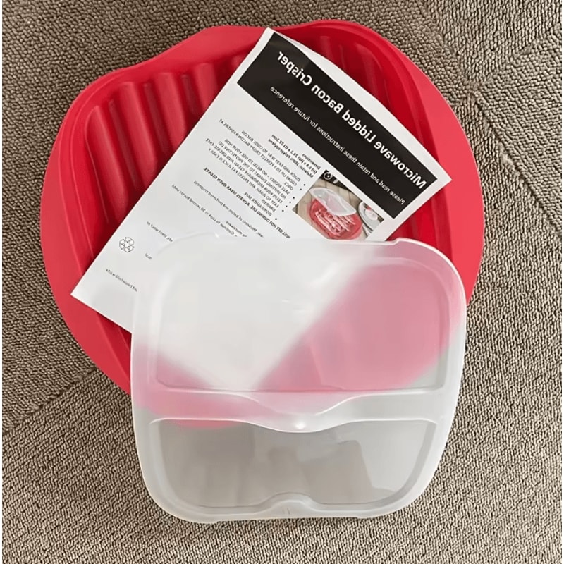 Microwave Bacon Cooker Tray With Lid GreaseDraining Crispy Bacon Maker Multipurpose Cooking Plate 2