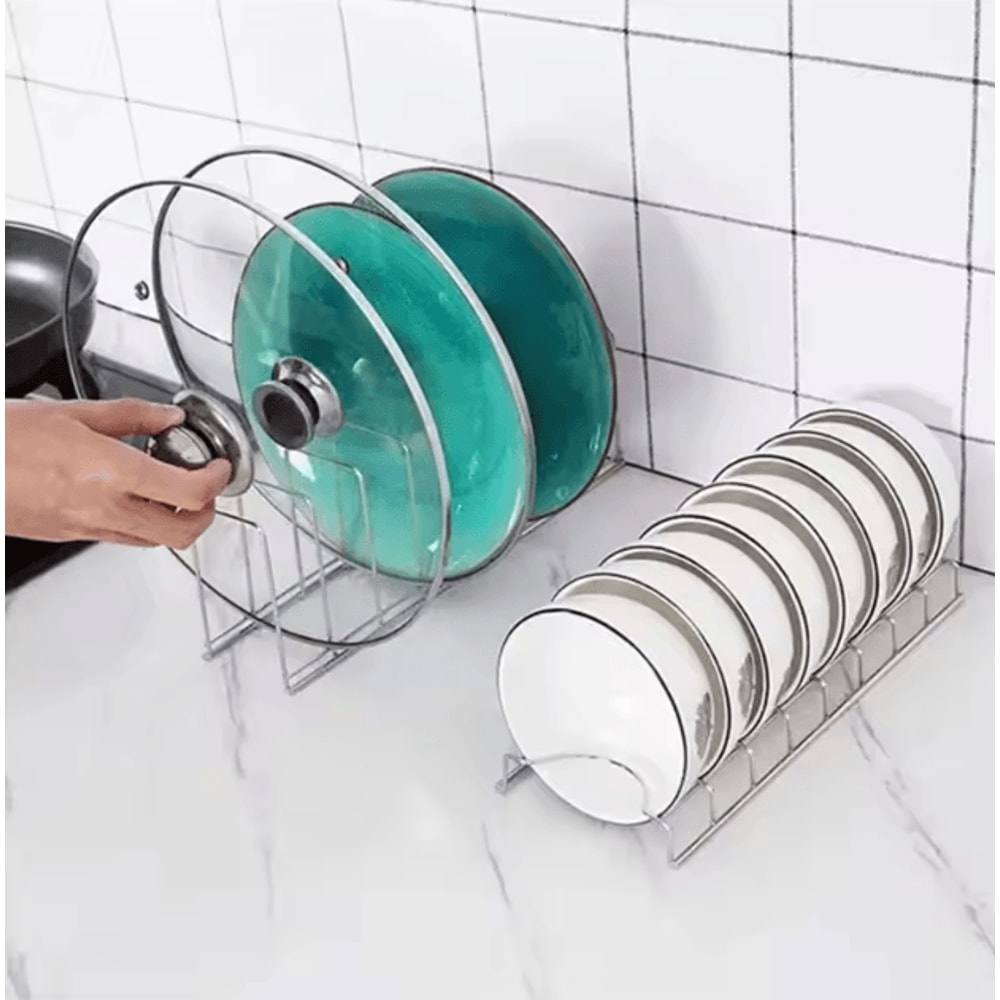 Kitchen Bowl Dish Organizer Stainless Steel Dish Holder Home Cutlery Dishes Pot Lid Rack Household 1