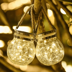 solar cracked glass jar lamp – 30 led waterproof outdoor hanging light for garden, patio & yard
