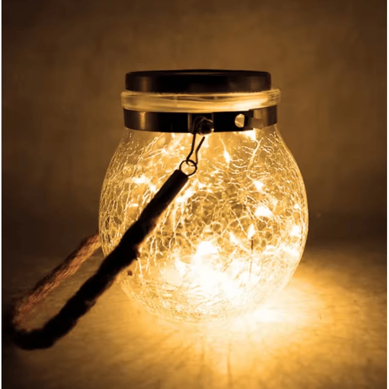 Solar Cracked Glass Jar Lamp 30 LED Waterproof Outdoor Hanging Light For Garden Patio Yard 3
