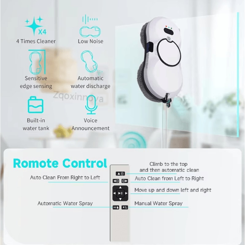 Smart Robot Window Cleaner Automatic Vacuum Glass Cleaning Robot With AI Navigation Safety Rope 1