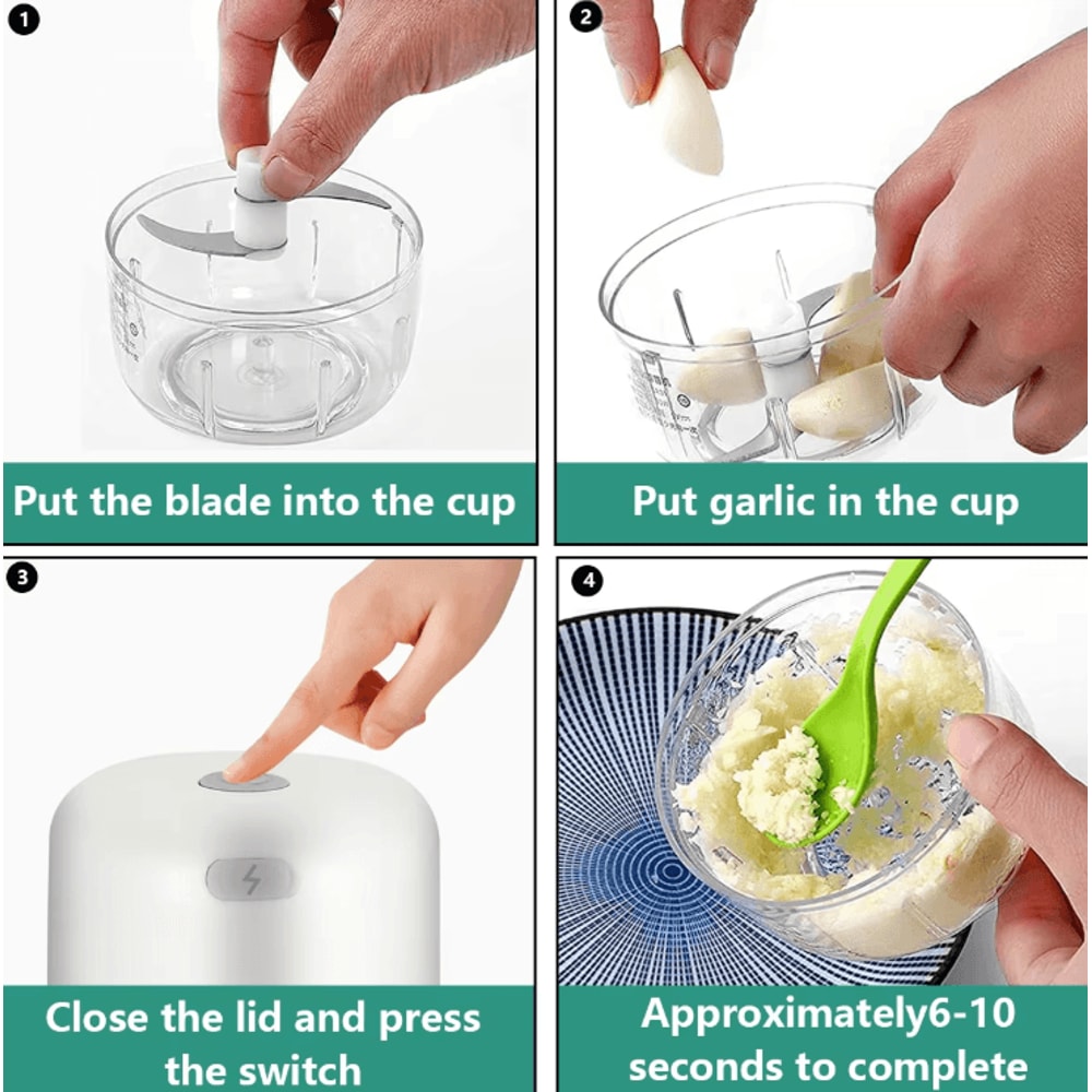 100ml250ml Portable Electric Garlic Chopper Wireless Mini Food Processor With Sharp Blade BatteryPo 1