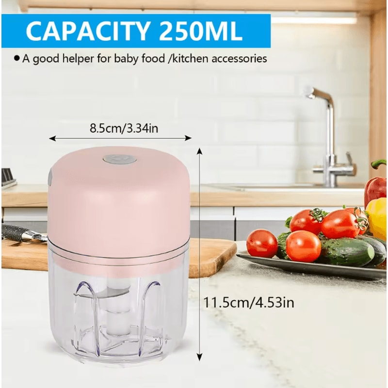 100ml250ml Portable Electric Garlic Chopper Wireless Mini Food Processor With Sharp Blade BatteryPo 3