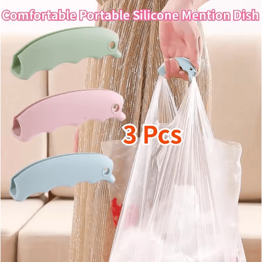 ErgoGrip Silicone Grocery Bag Handle Holder Set 3PCS Portable Carrier Clips 0