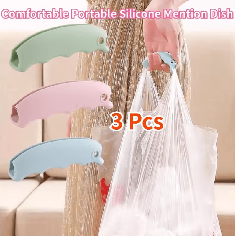 ErgoGrip Silicone Grocery Bag Handle Holder Set 3PCS Portable Carrier Clips 0