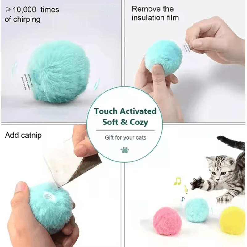 PurrPlay Interactive Electric Catnip Plush Toy Ball 3PCS Smart TouchActivated Set 2