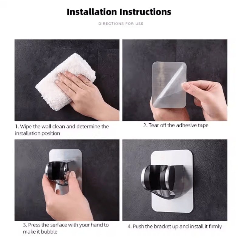 FlexMount Universal Adhesive Shower Head Holder Adjustable NoDrill Bracket 2