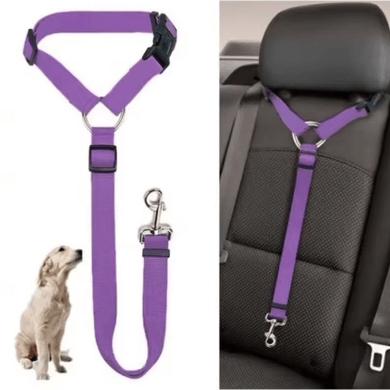 Adjustable 2in1 Pet Car Seat Belt Leash Nylon Safety Harness Strap For Dogs Cats 0