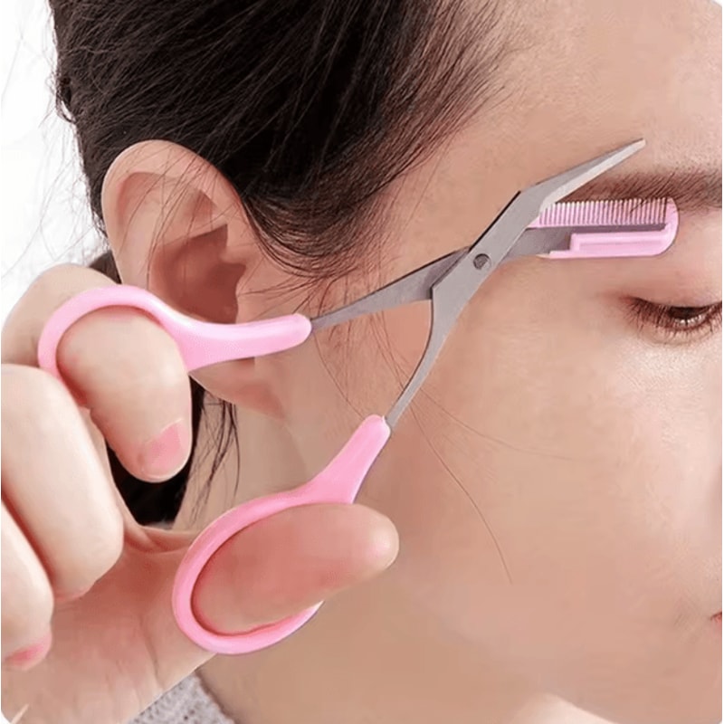 Stainless Steel Eyebrow Scissors With Comb Precision Safe Trimming Tool For Perfect Brow Shaping 0