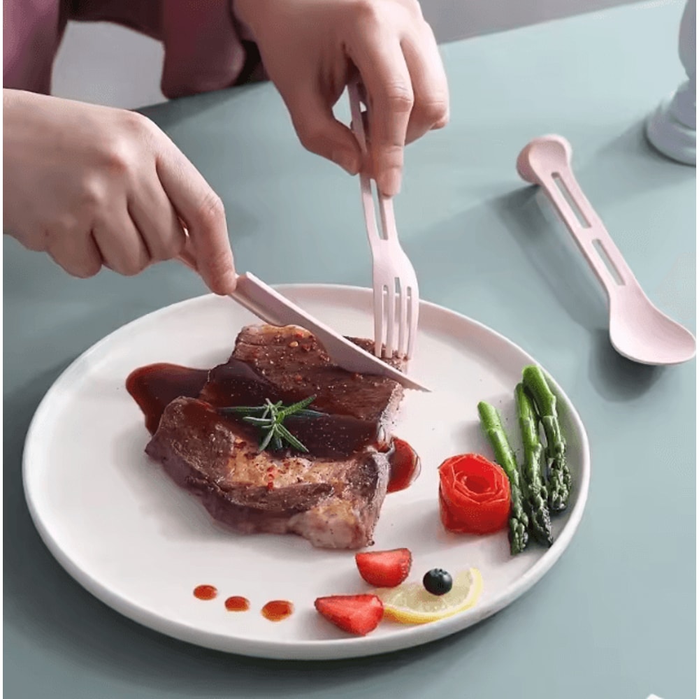 EcoCarry Portable Wheat Straw Cutlery Set Travel Camping Tableware Kit 1