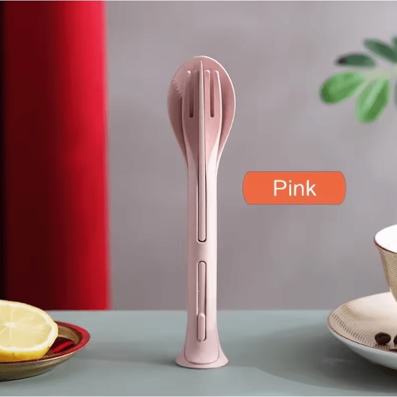 EcoCarry Portable Wheat Straw Cutlery Set Travel Camping Tableware Kit 4