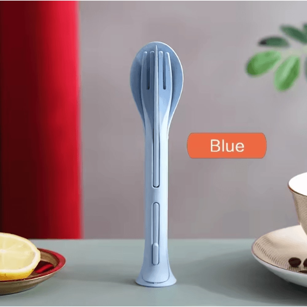 EcoCarry Portable Wheat Straw Cutlery Set Travel Camping Tableware Kit 5