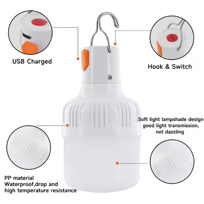 GlowBeam USB Rechargeable Camping Light Bulb Portable LED Lantern 2
