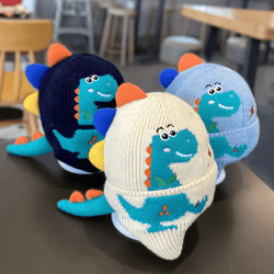 dinowarm kids winter balaclava hat – plush ear protection cartoon beanie