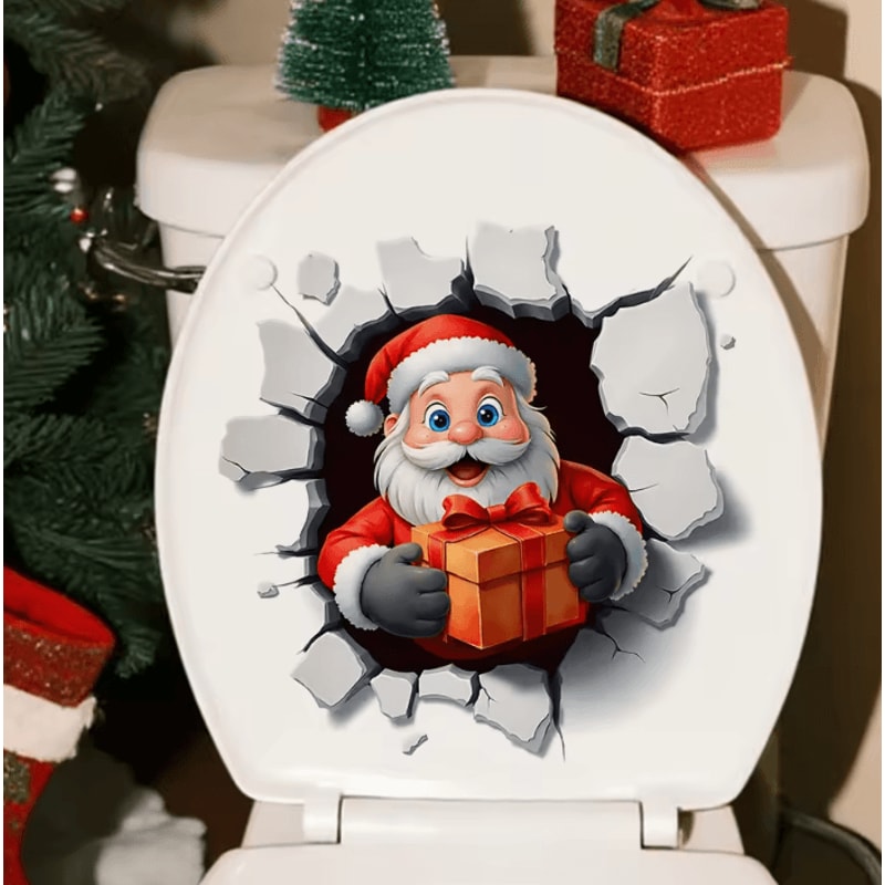 JollyCrack Santa Toilet Sticker Funny 3D Christmas Bathroom Wall Decal 0