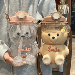 kawaii bear straw tumbler 1000ml/1400ml cute water bottle for girls kids