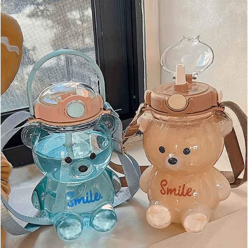 Kawaii Bear Straw Tumbler 1000ml1400ml Cute Water Bottle For Girls Kids 1