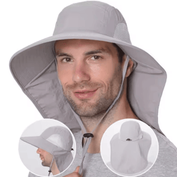 wide brim sun hat with neck flap uv protection cooling safari cap for outdoor hiking & fishing