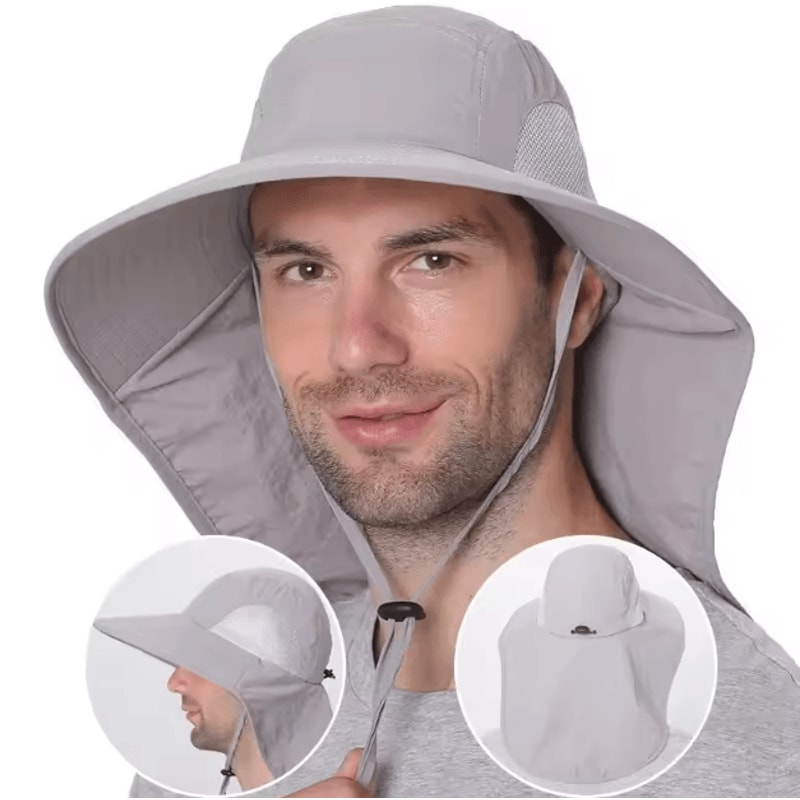 Wide Brim Sun Hat With Neck Flap UV Protection Cooling Safari Cap For Outdoor Hiking Fishing 0