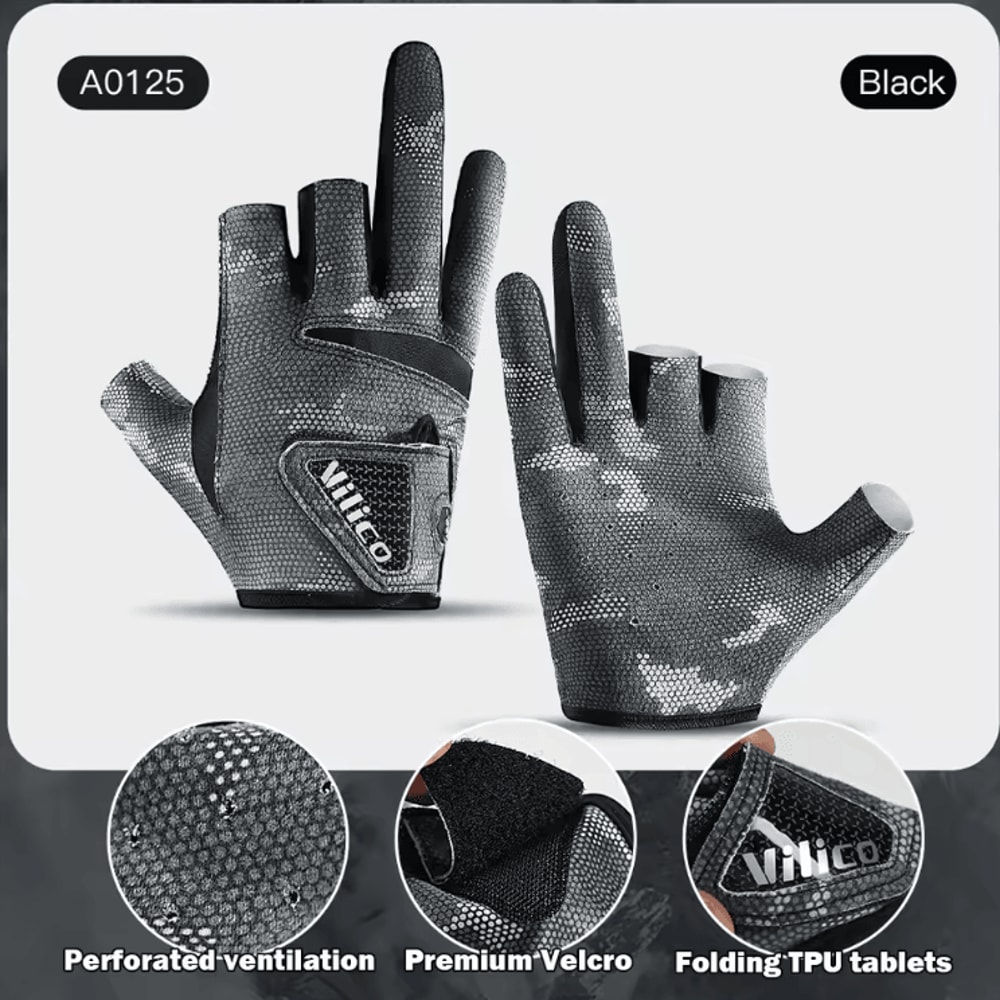 Ice Silk 3Finger Fishing Gloves Breathable AntiSlip Sun Protection Gloves For Men 2