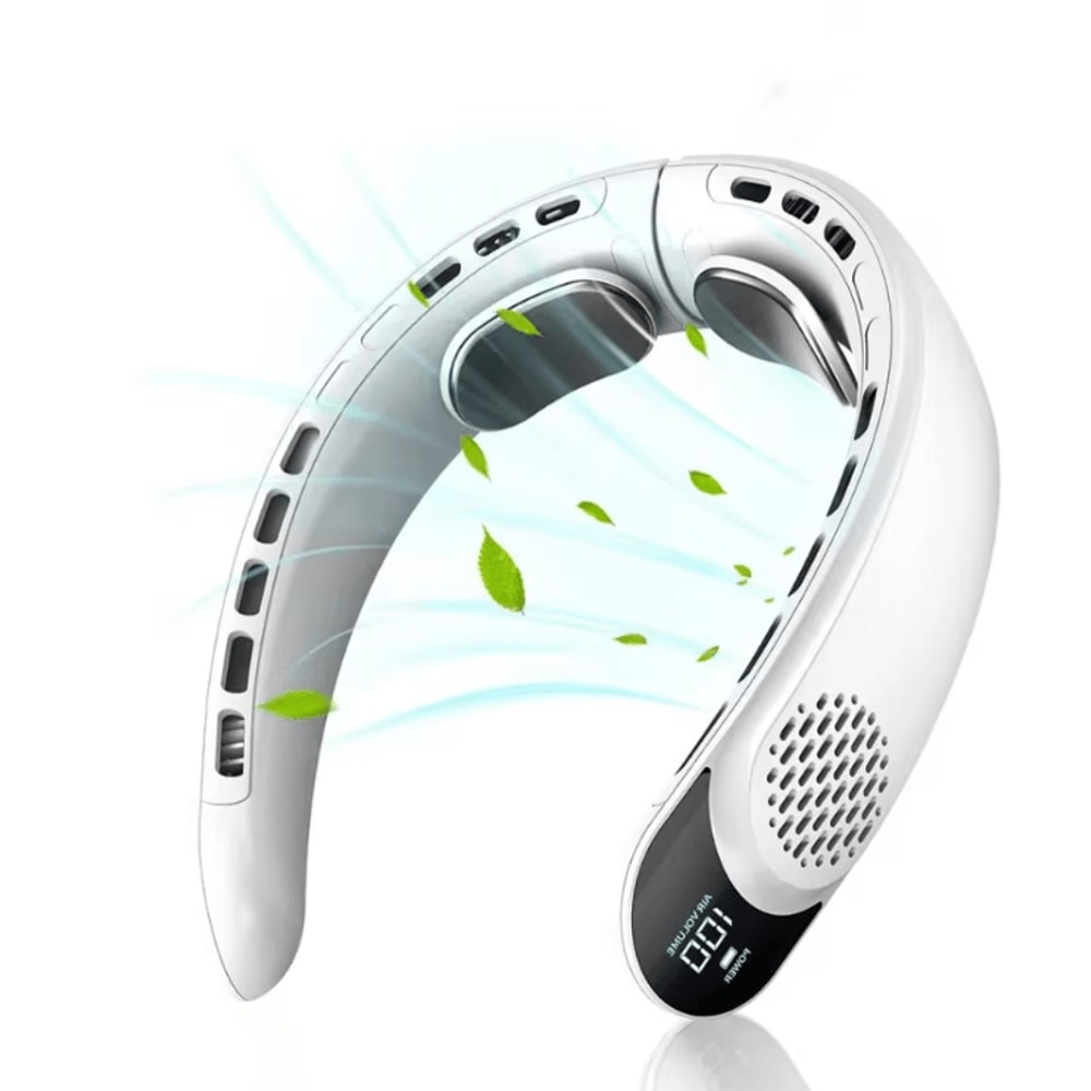 QuadCore Bladeless Neck Fan USB Rechargeable 4000mAh Portable Cooling Fan With Digital Display 5