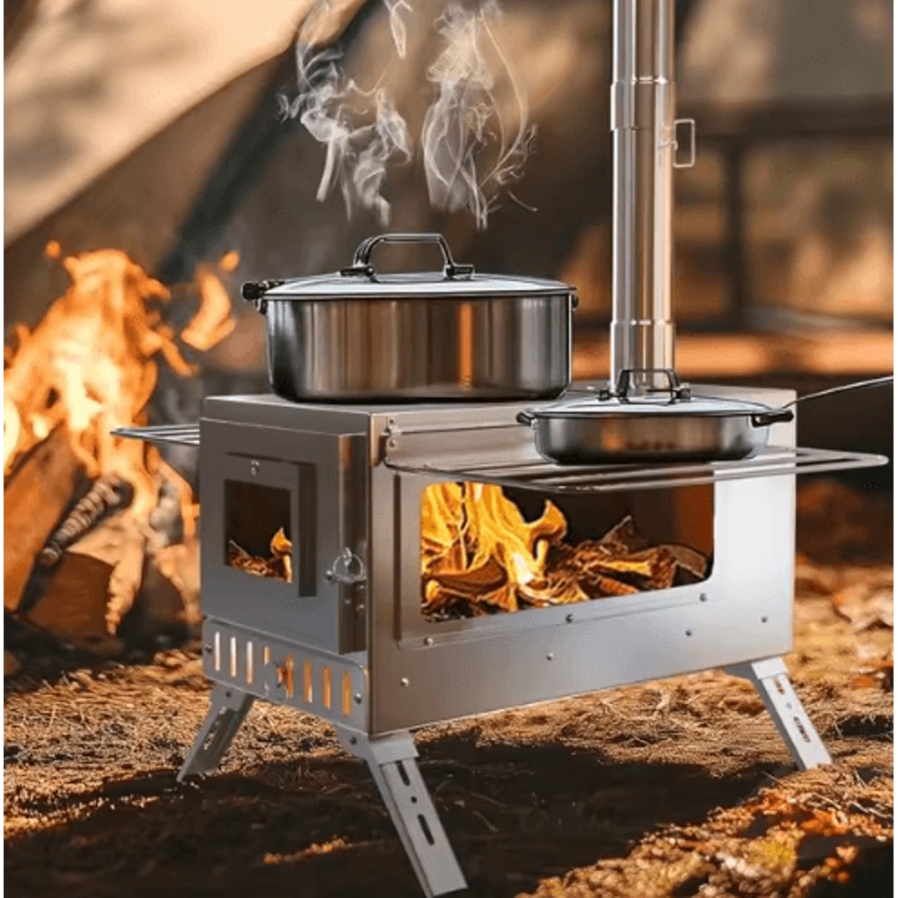 Portable Hot Tent Wood Stove With Chimney Pipes For Outdoor Cooking Heating 1