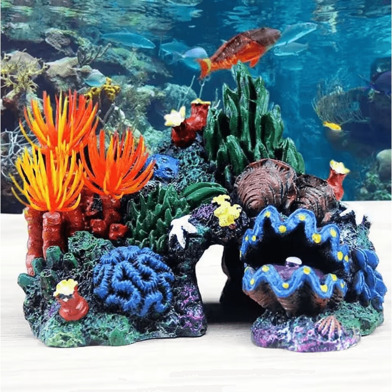 Coral Reef Island Aquarium Decor Realistic Resin Fish Tank Ornament 0