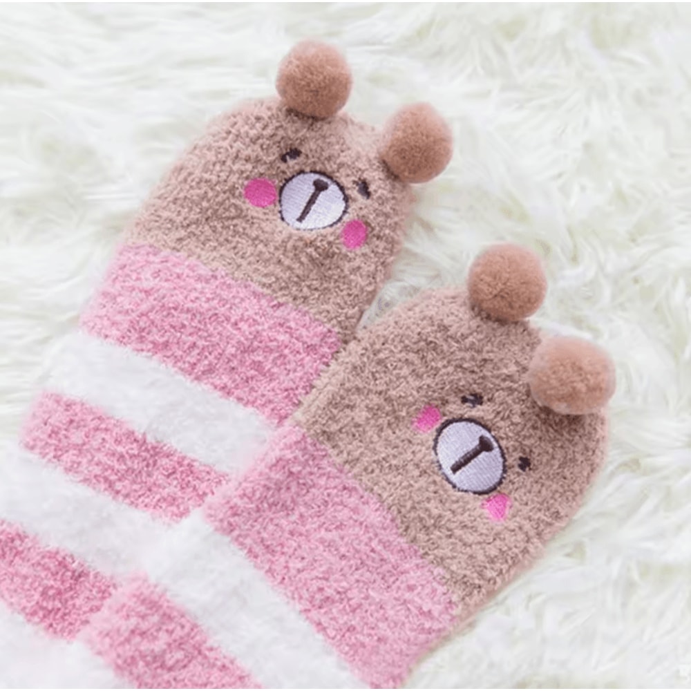 Kawaii Animal Print Thigh High Socks Cute Striped Japanese Warm Knee Socks 3