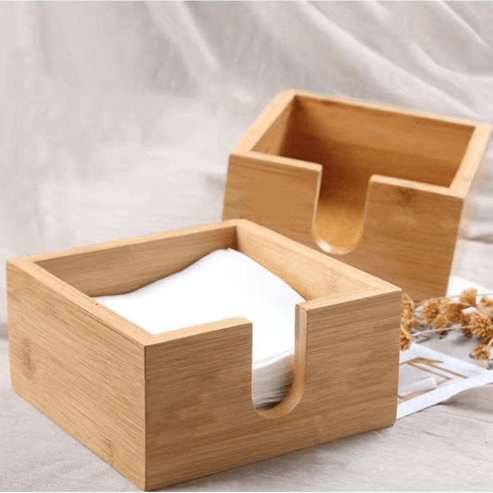 Bamboo Tissue Box Napkin Organizer MultiFunction Tabletop Storage Case 0