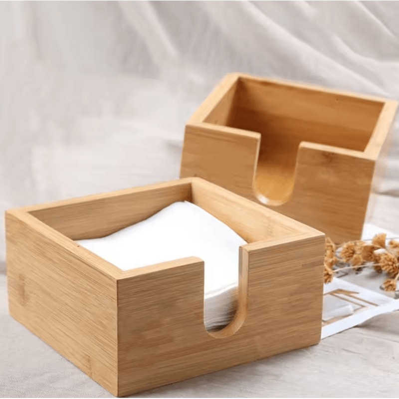 Bamboo Tissue Box Napkin Organizer MultiFunction Tabletop Storage Case 0